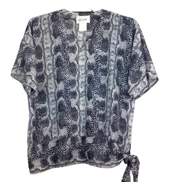 Teddi of California Tops - Vintage Teddi Of California Black Snakeskin Short Sleeve Blouse